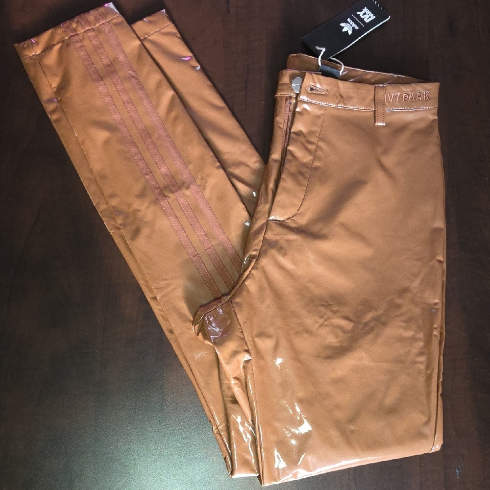 Adidas Ivy Park Women's Brown Skinny Latex Pants, Size Small